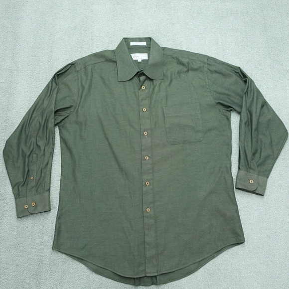 Modena Uomo Button-Up Shirt Men's 16/32-23 Green Cotton Long Sleeve Collared - Picture 1 of 7